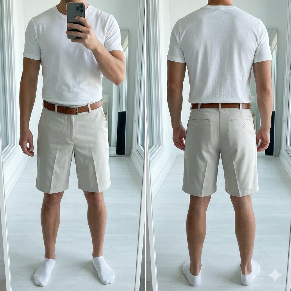 Nike Golf Shorts Mens 32 Medium Flat Front Beige Tan Fit Dry Performance